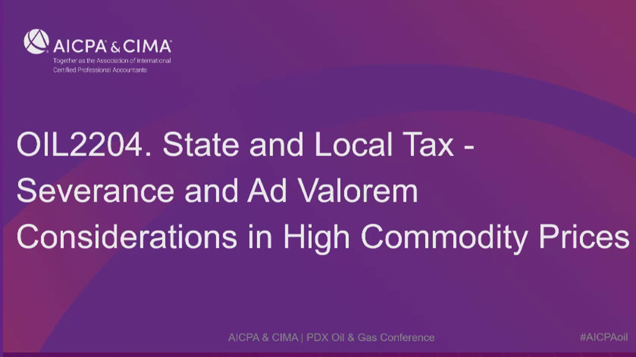 State and Local Tax Severance and Ad Valorem Considerations in High