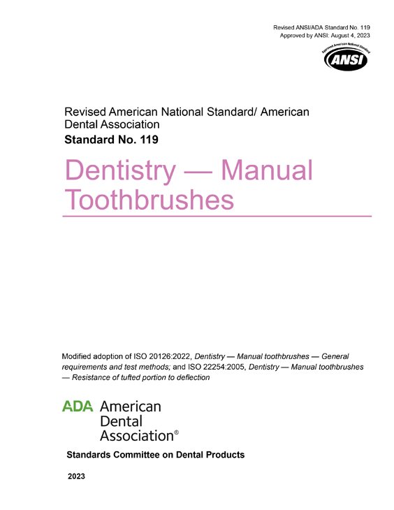 ANSI/ADA Standard No. 119:2023 Dentistry - Manual Toothbrushes ...