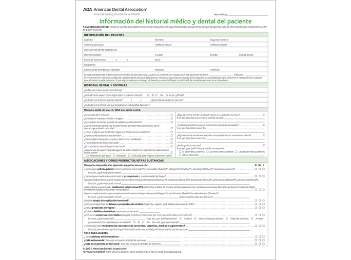 ada health history form spanish pdf