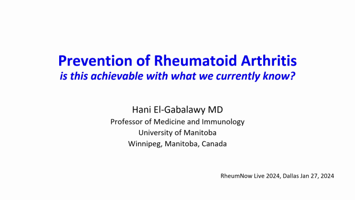 Prevention of RA - RheumNow